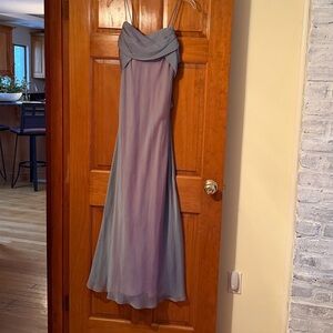 Betsy & Adam Elegant Gray/Blue slender strap Gown